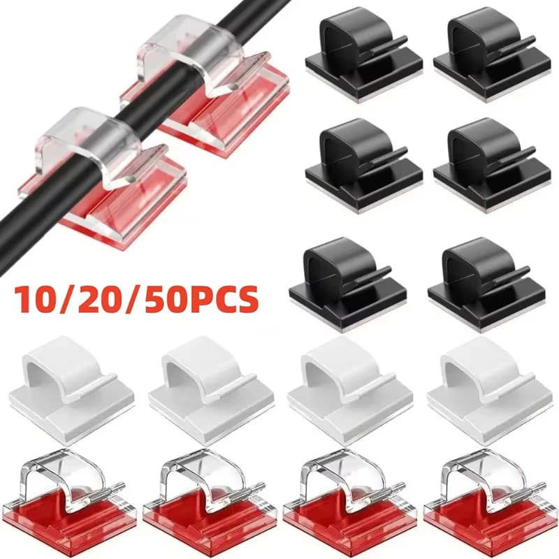 Clip Organizzatore Cavi 10/20/50 Pezzi, Avvolgicavo, Protezione e Gestione Cavi USB, Gancio Autoadesivo, Morsetto da Scrivania per Casa e Ufficio