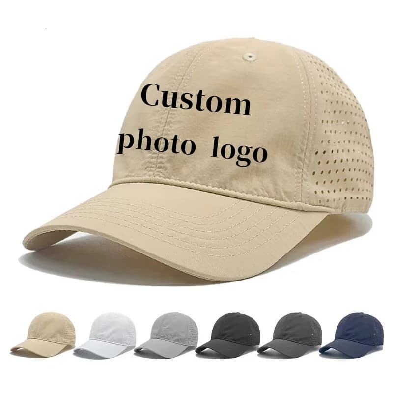 Baseball cap in mesh with custom logo for outdoor sports, race, sun hat, solid color, polyester, nylon, fast drying