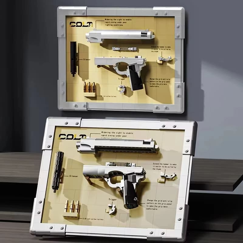 Blocchi da Costruzione Modello Revolver Meccanico JQ1103 MOC: Kit Pistole Colt e Western, Progetto di Assemblaggio Dettagliato per Appassionati di Modellismo Adulti