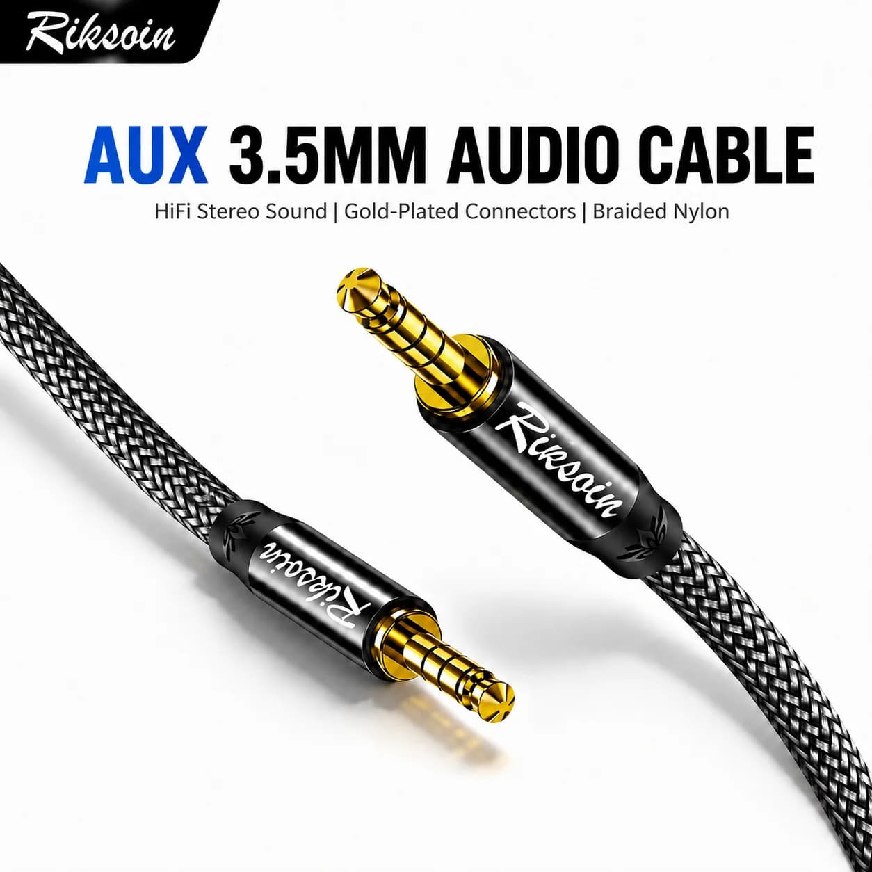 Riksoin 3.5mm Male to Male TRRS AUX Audio Cable Braided 4-Pole Hi-Fi Stereo Cord Shielded Anti-Noise for iPad Samsung Tablet Car