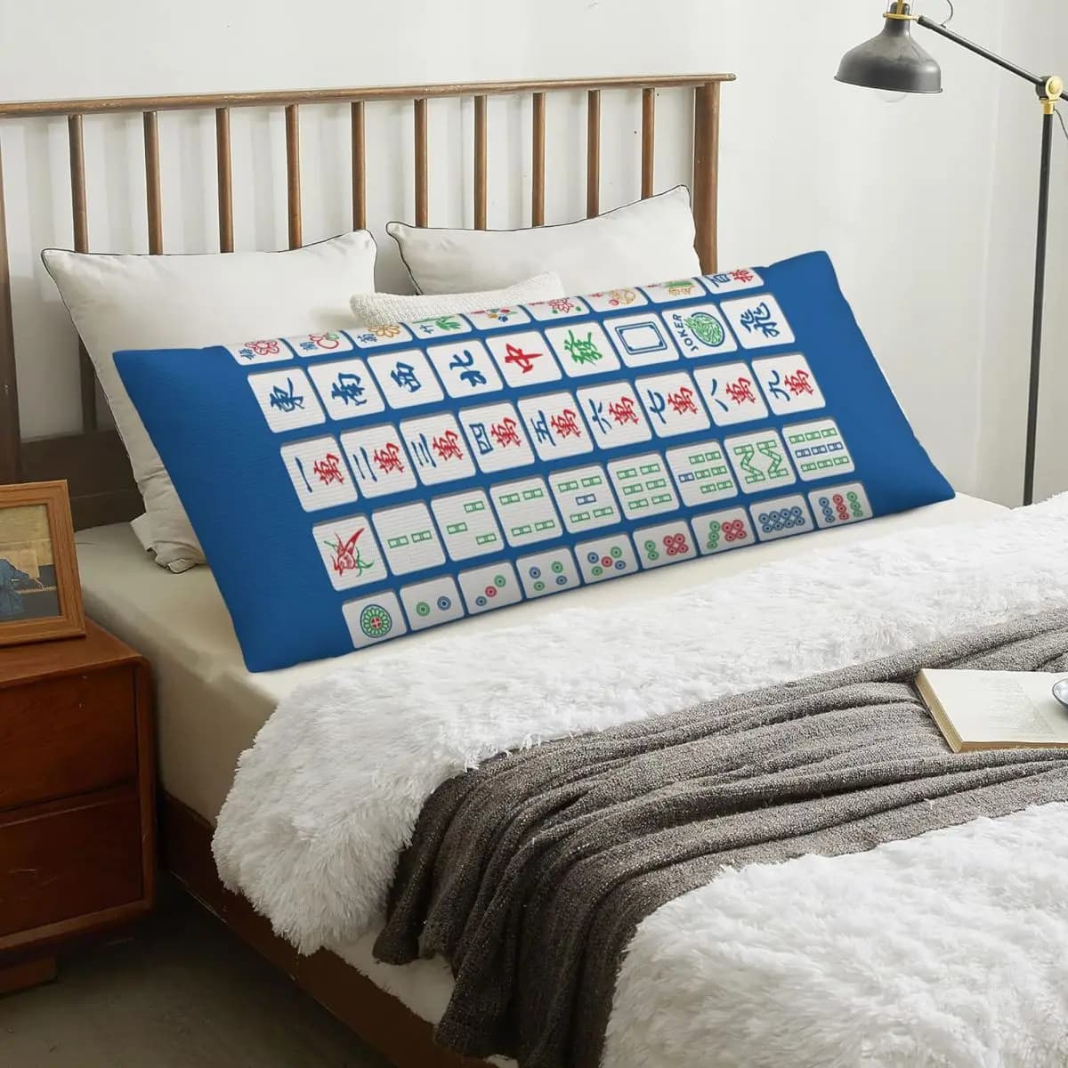 Piastrelle Mahjong su rettangolo blu Federa per cuscino Federa decorativa in poliestere per camera da letto Comfort per la casa