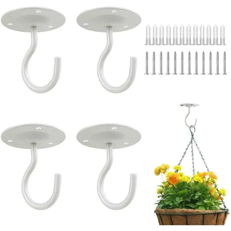 For Bird Feeders, Lanterns, Wind Chimes, Planters, Outdoor Decoration Hooks (White) 4PCS Ceiling Hook for Hanging Plants