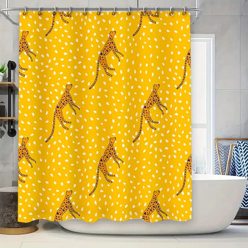 Tenda da doccia con stampa leopardata giallo brillante Decorazioni per la casa Accessori da bagno impermeabili Dimensioni personalizzabili disponibili