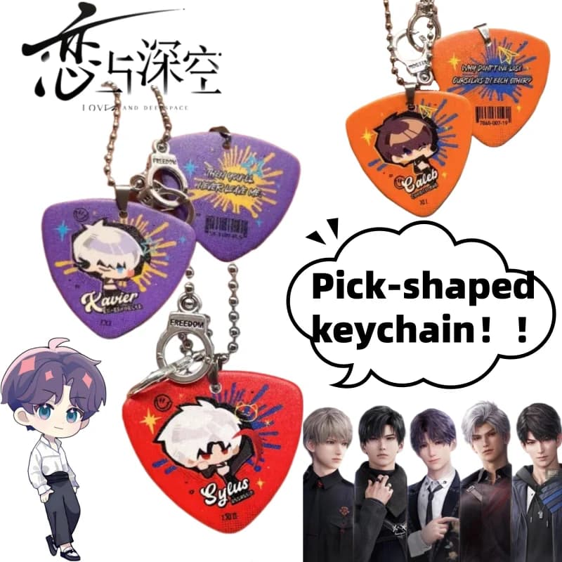 Love and Deepspace Xavier Zayne Sylus Simpatico cartone animato Accessori anime Portachiavi con plettro per chitarra Ciondolo decorativo creativo per cartoni animati