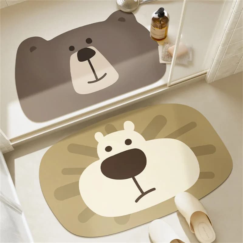 Tappetino da Bagno con Animali Cartoon, Spesso e Morbido, in Terra Diatomacea, Assorbente, Antiscivolo, ad Asciugatura Rapida, Tappeto d'Ingresso per Casa