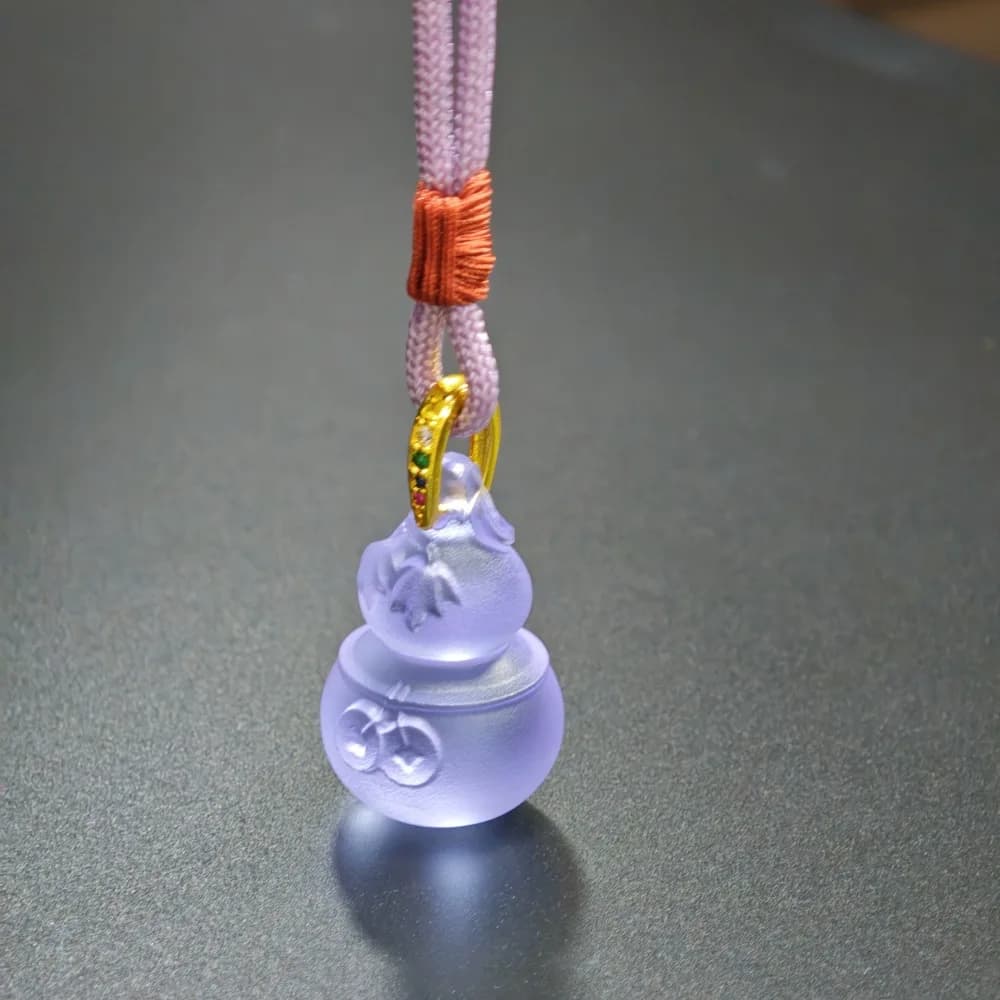 Chinese Feng Shui Lucky Purple Glaze Gourd Pendant Auspicious Blessing Amulet Adjustable Rope Necklace For Women Men Good Luck