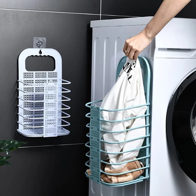 1PC pieghevole cesto di vestiti sporchi appeso a parete lavanderia stoccaggio domestico punzonatura gratuita