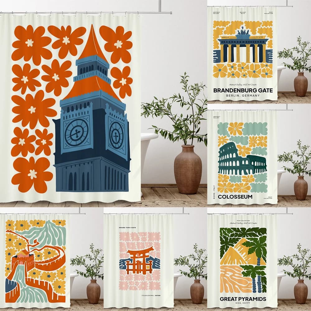 1 confezione di tende da doccia stampate in tessuto impermeabile, tende da bagno con fiori e piante astratte, con ganci, tende per la decorazione della casa