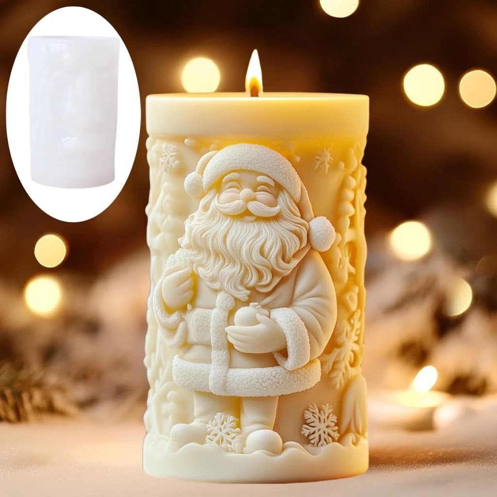 Babbo Natale sorridente Regali Stampo in silicone per candela profumata cilindrica Benevolente Babbo Natale con regali