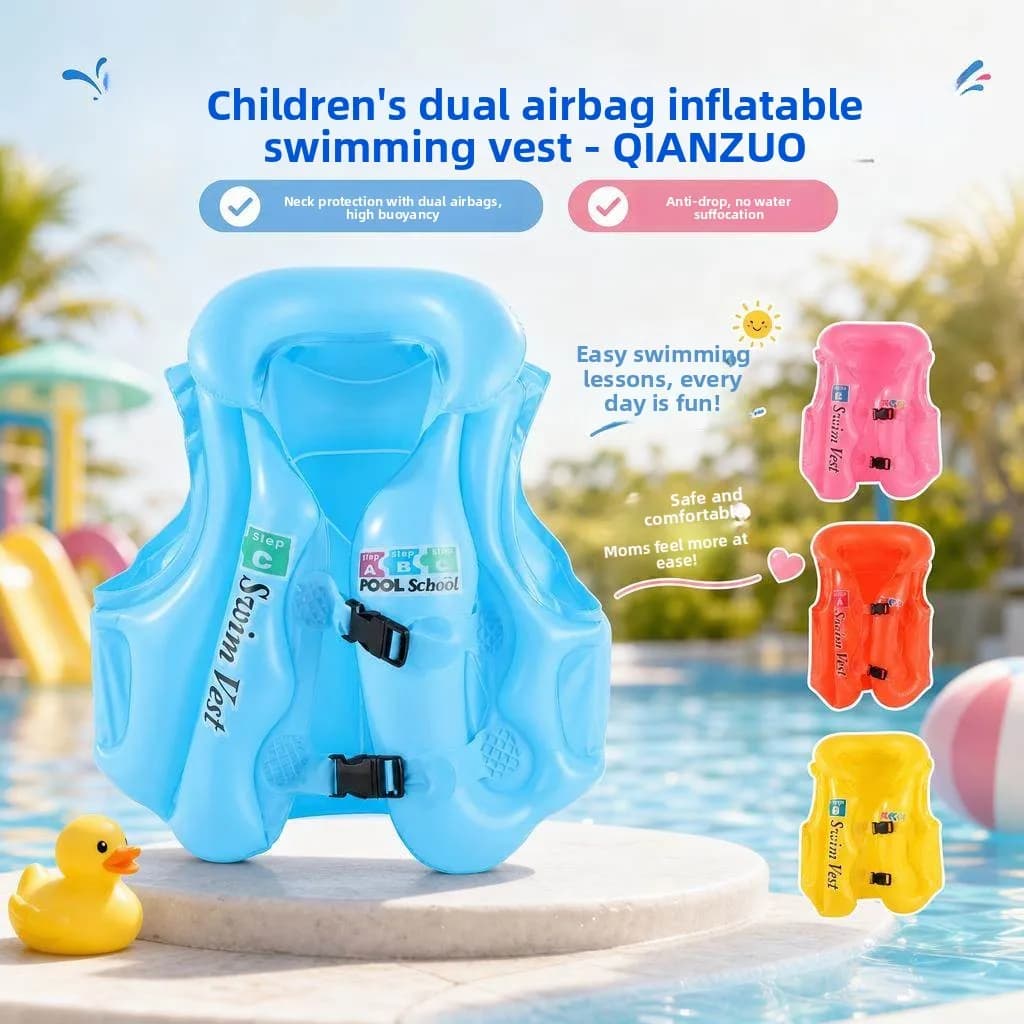 Thickened Inflatable Swimming Ring Life Jacket for Children Beginner Backless Vest Style Floatation Aid for Kids Age -9
