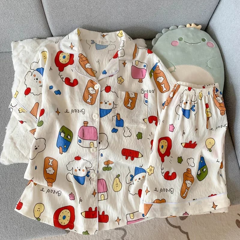 Y2K Cartoon Dolce e Carino Pigiama da Donna Set Lettera Kawaii Cane Divertimento Stampa Indumenti da Letto Donna Stile Harajuku Estate Nuovo Pigiama Corto