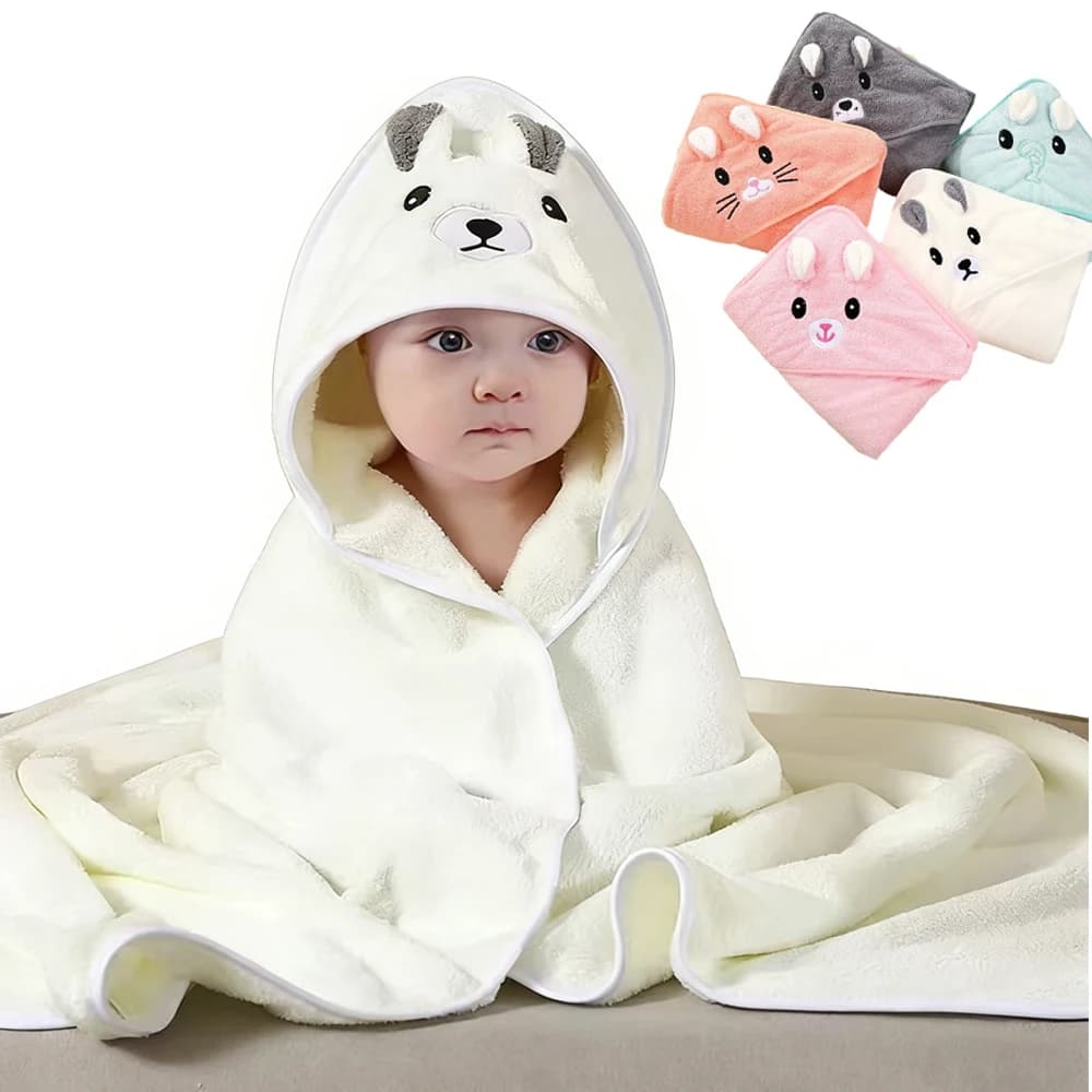 Asciugamano da Bagno per Neonati, Morbido e Caldo, Coperta Avvolgente per Bambini e Bambine, in Pile Corallo, Accappatoio con Cappuccio per Neonati e Bambini