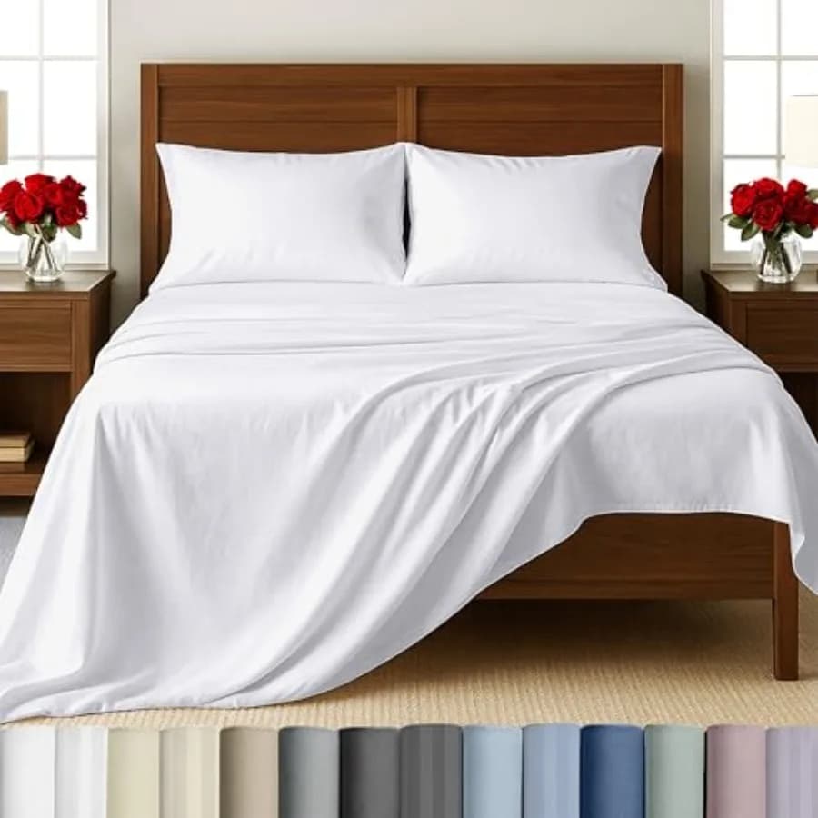 Set of Split King Size sheets - 100% cotton, 500 threads, satin, with deep angles for adjustable bed, includes sheet with Twin-XL corners
