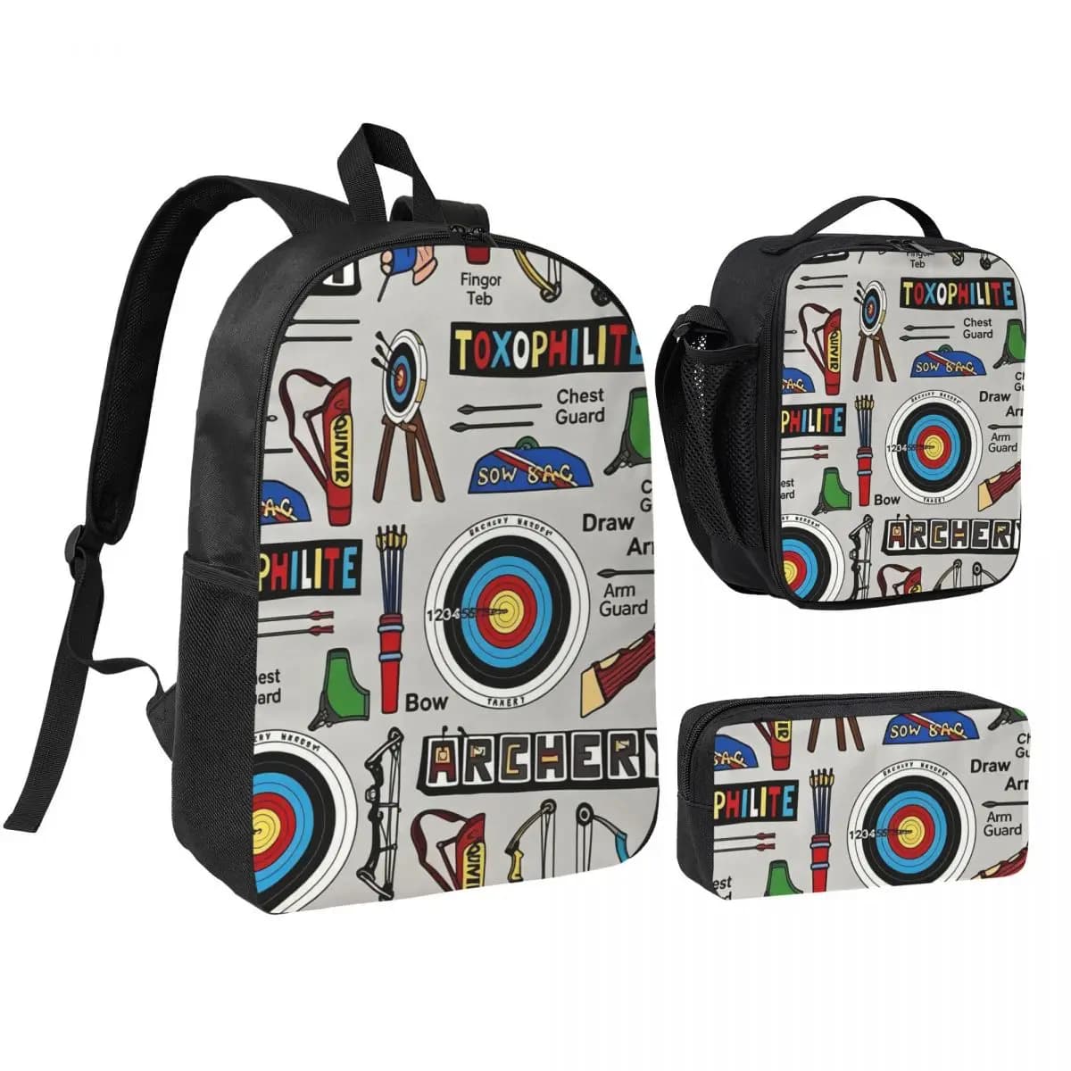 Archery Element Target Themed Backpack Boys Girls BookBag School Bag Shoulder Bags 3ps Insulated Lunch Bag Pencil Case
