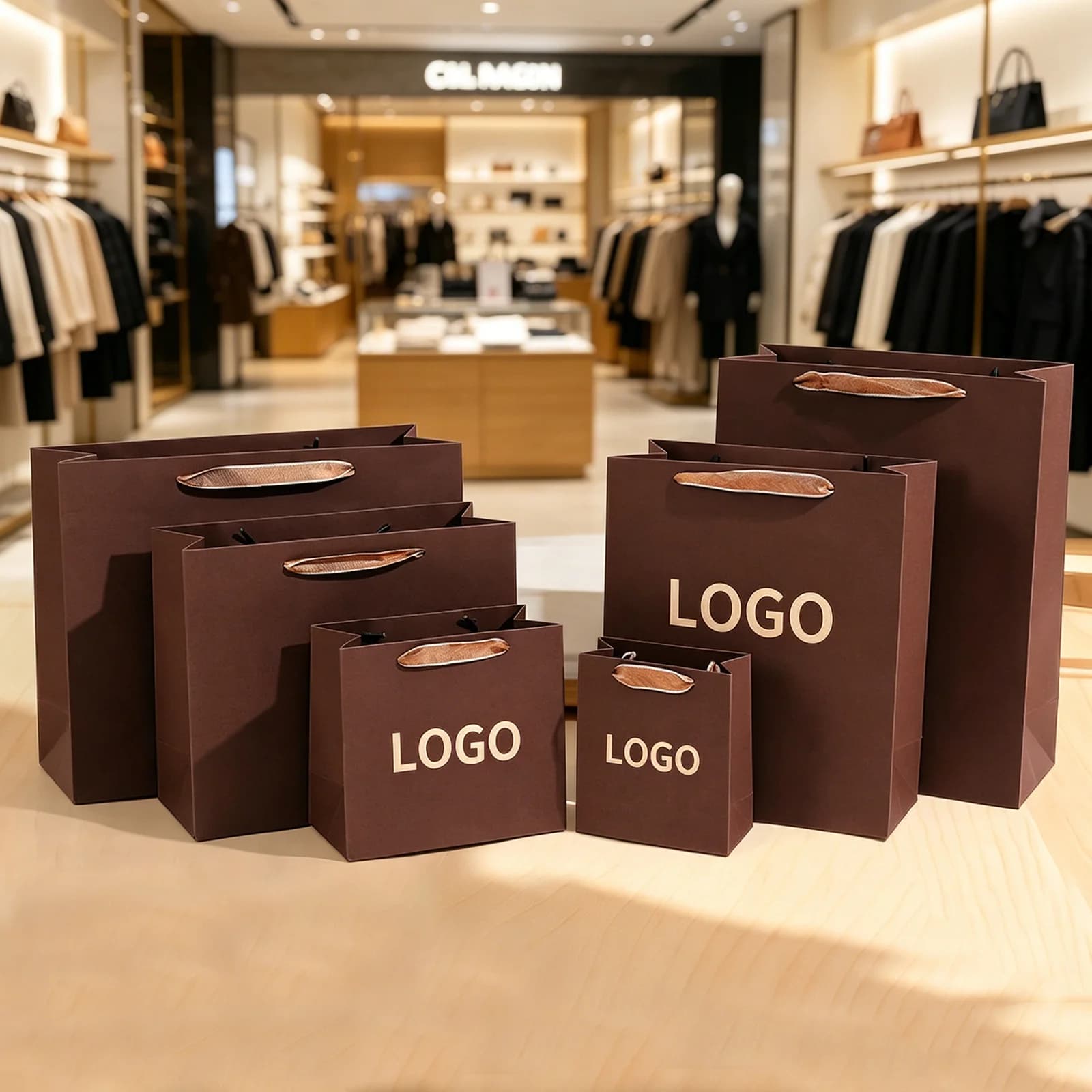 10pcs Custom Logo Paper Bags for Small Business Wig Clothes Beige Bags Personalization Your Image Text Gifts Bags for Wedding