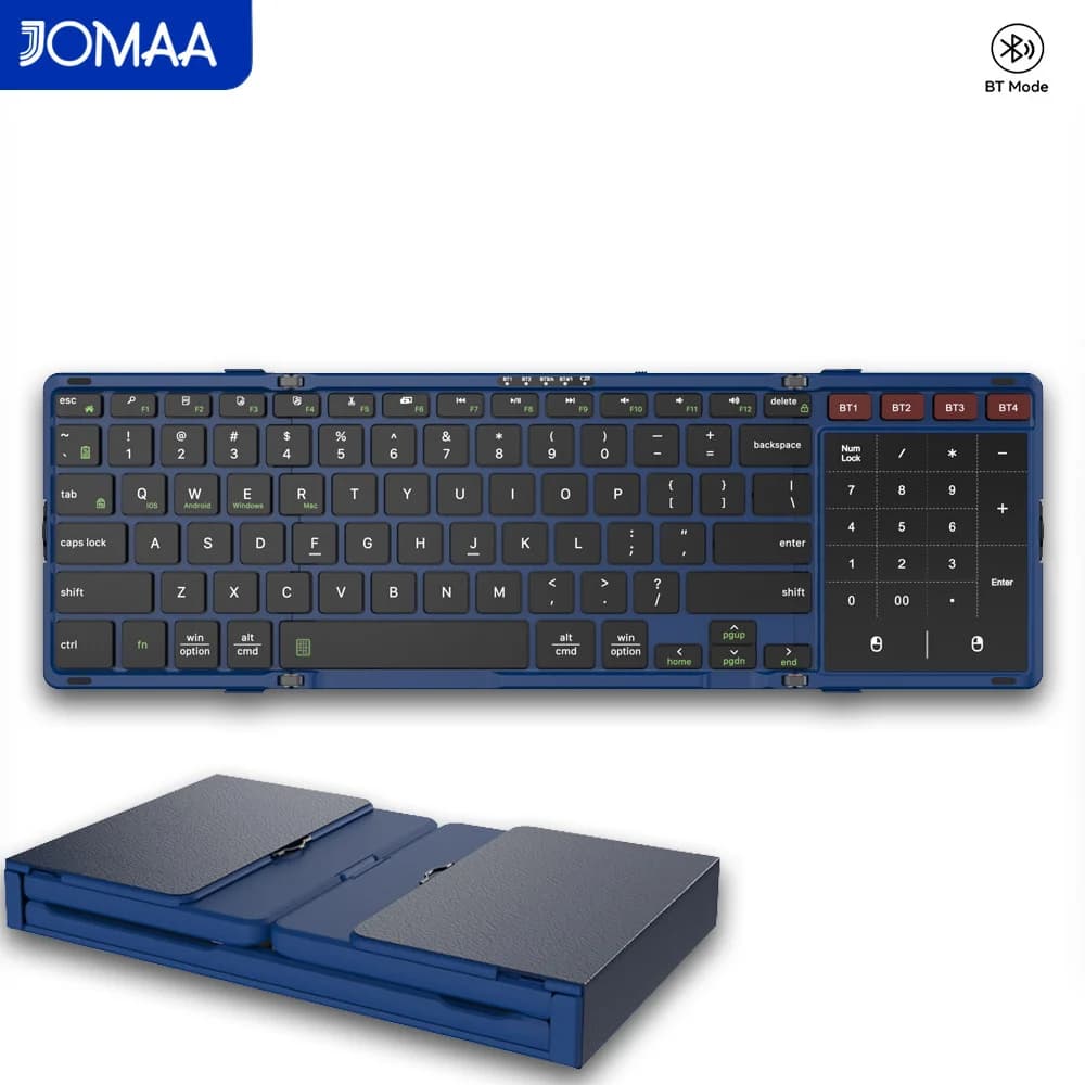 JOMAA Foldable Bluetooth Keyboard with Touchpad Portable Wireless Keyboard with Numeric Keypad Full-Size Rechargeable Keyboard