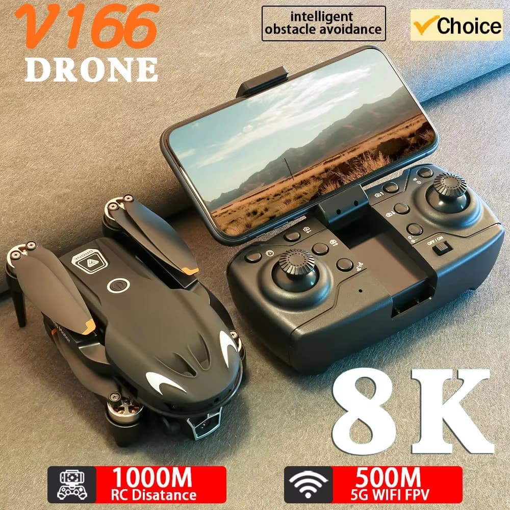 V166 8K Mini Drone FPV Wide Angle Dual Camera Aerial Photographer GPS Optical Streaming Brushless Obstacle Avoidance RC dron