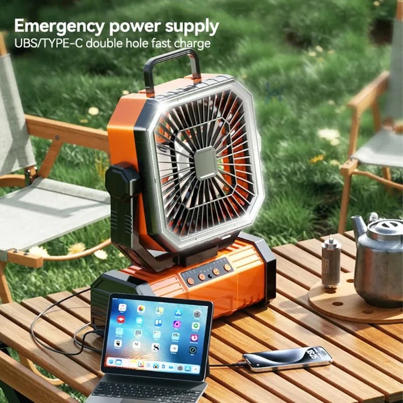 Ventilatore da soffitto da campeggio Circolatore da campeggio ricaricabile da 20000 mAh con luce e telecomando Ventilatore da campeggio per la circolazione dell'aria fredda
