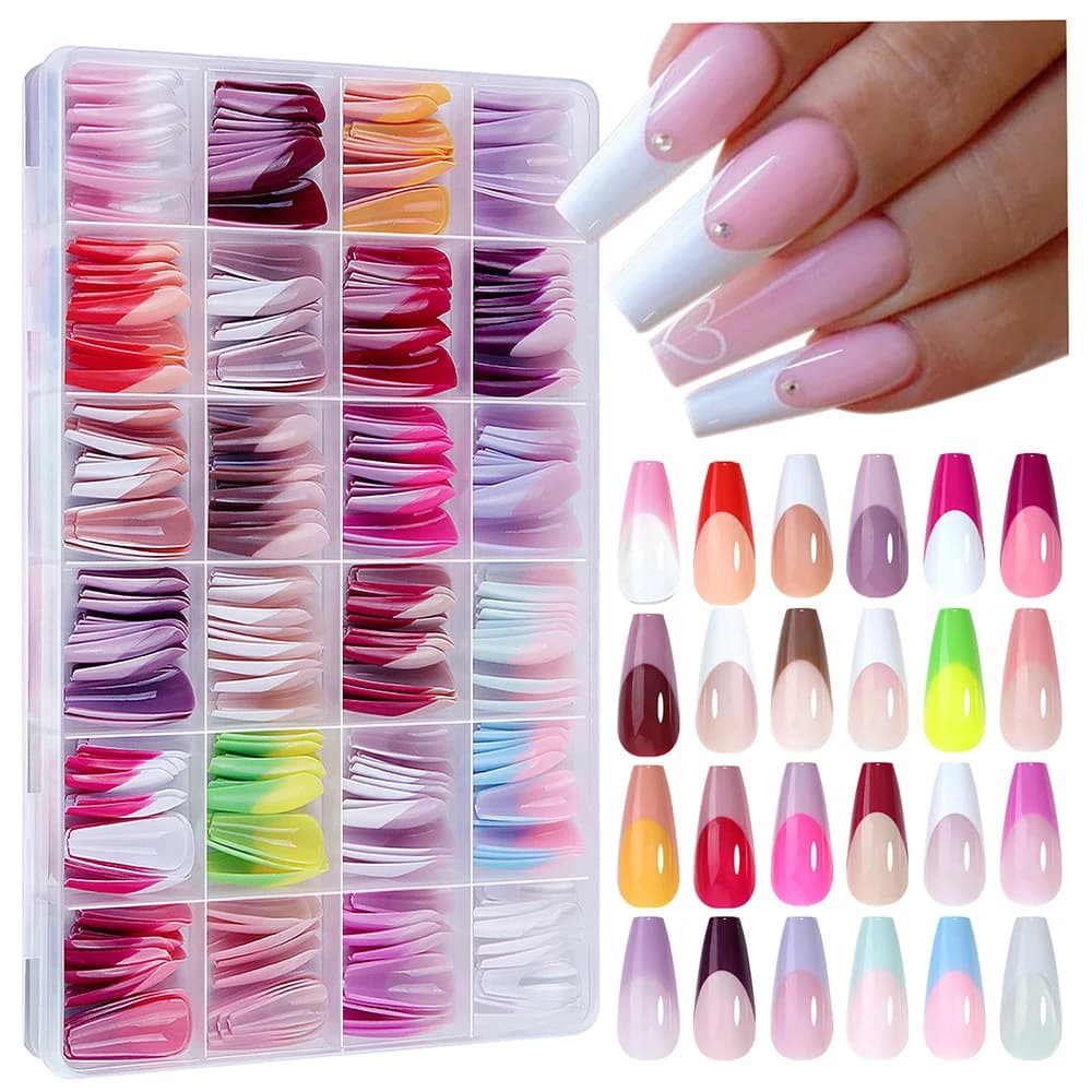 288pcs/box Colorful French Ballet False Nails Glossy Soft Gel 24Color Simple Press On Nail Full Cover Acrylic Reusable Fake Nail