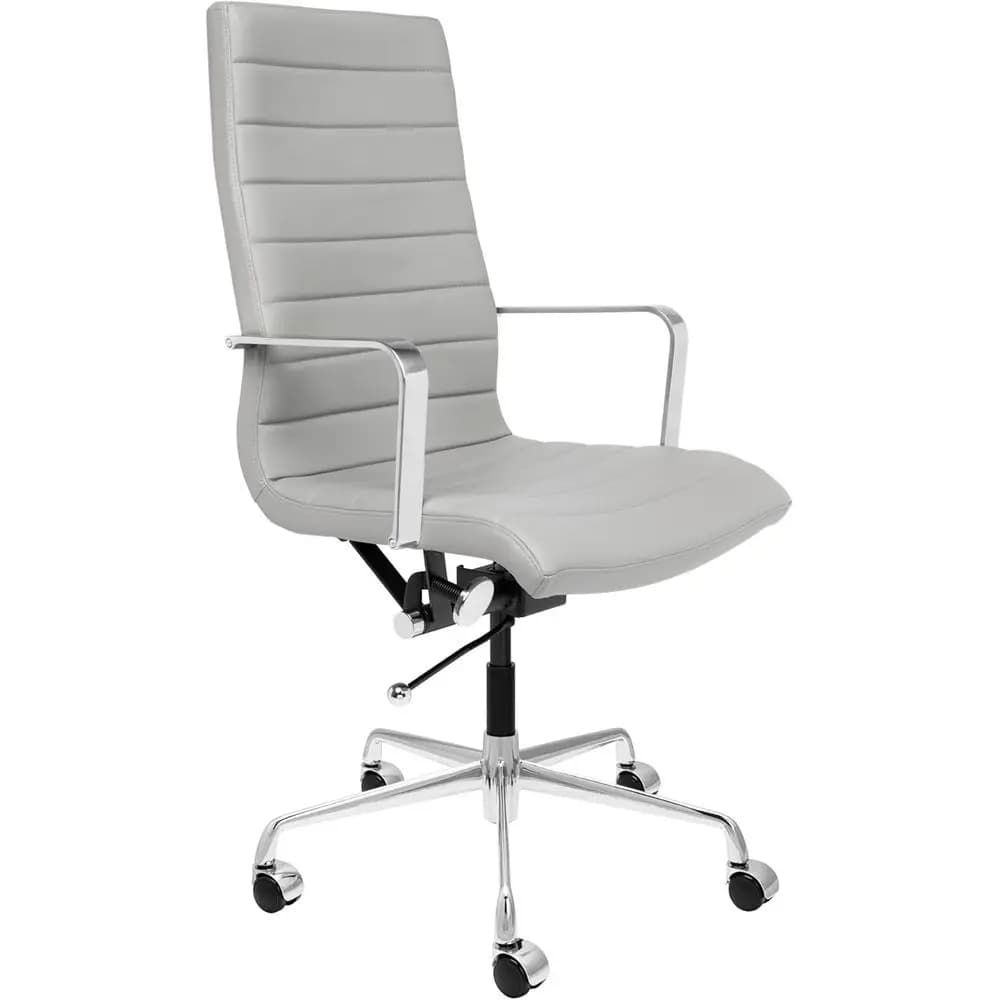 Sedia da ufficio ergonomica a schienale alto con braccioli, girevole, imbottita, grigia