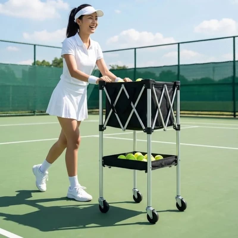 Model C Portable Tennis Cart Training Frame Ball Pickup Basket Storage Coach Cart US Europe Portable Tennis Cart Coach Cart