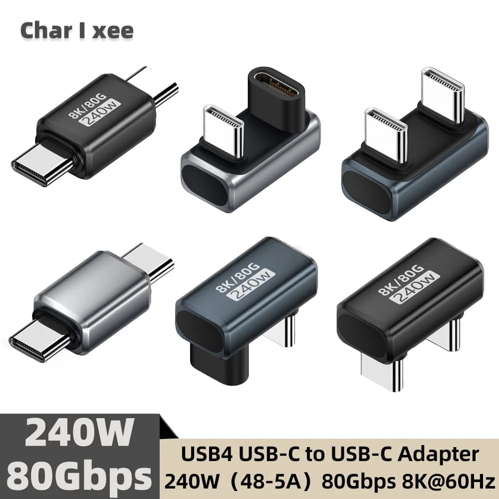Adattatore USB C a Forma di U PD240W 8K@60Hz 80Gbps Connettore USB C Femmina a Maschio 180 Gradi per Thunderbolt 4/3 Switch Laptop