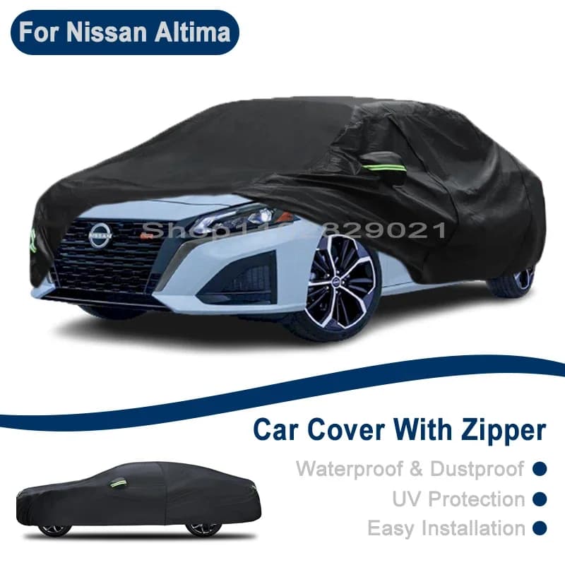 Outdoor Full Vehicle Cover For Nissan Altima - Side Zipper Design, Waterproof Dustproof Sun Protection Car Cover