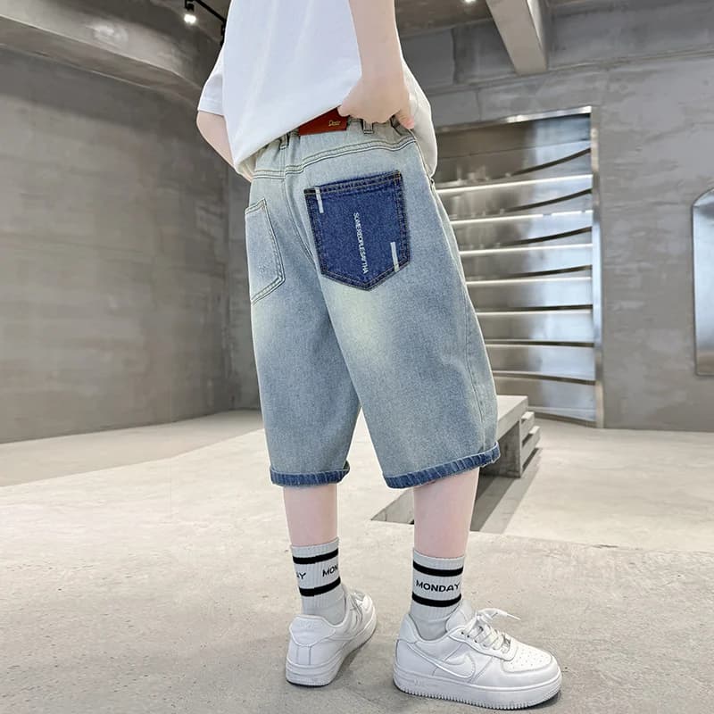 Pantaloncini estivi per bambini stile breve per ragazzi Pantaloncini di jeans tinta unita Jeans Bambini Adolescente Pantaloni capris casual 5 7 9 11 13 14 anni