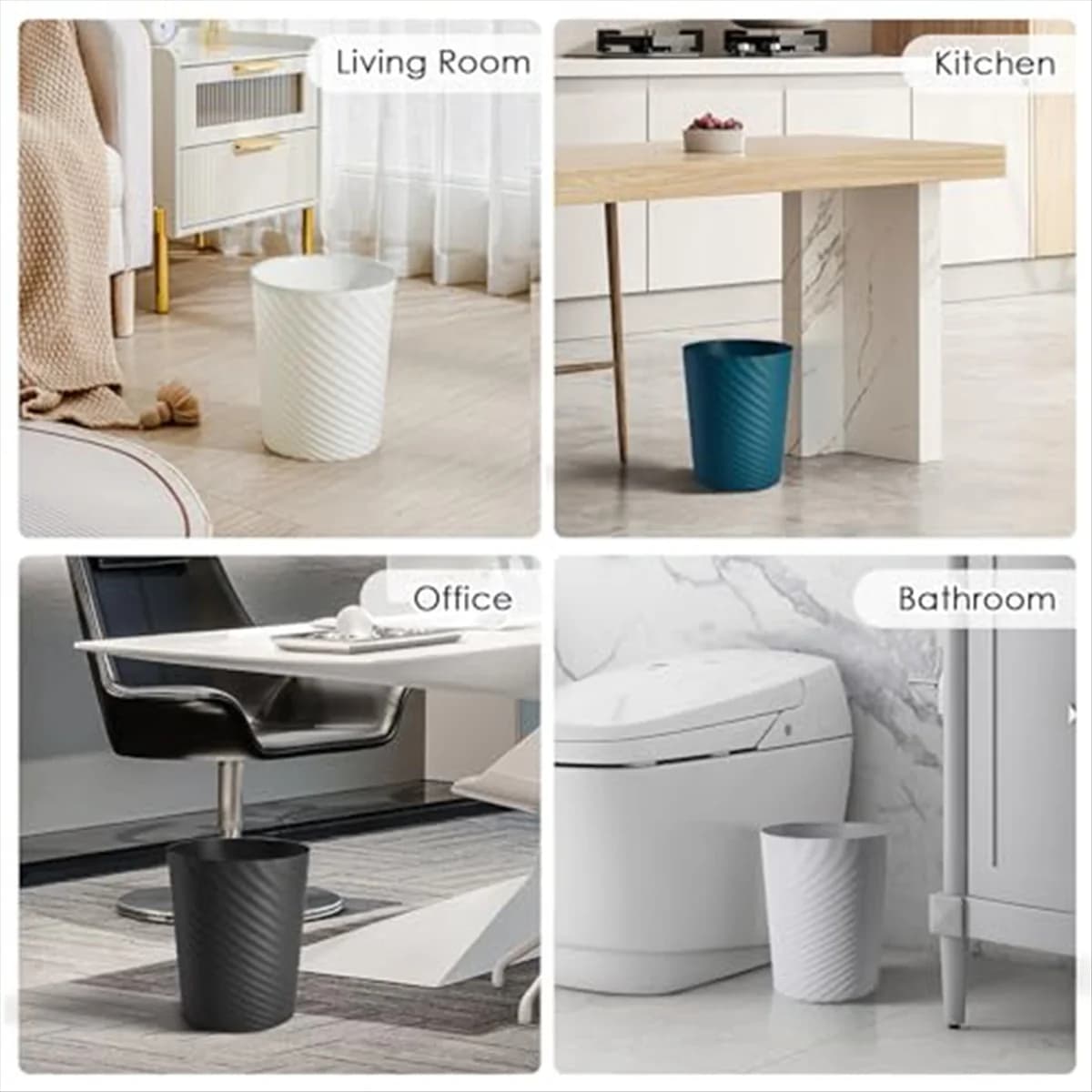 Pattumiera piccola Pattumiera piccola 3 pezzi Pattumiera da bagno Pattumiera rotonda sottile per cucina Dormitorio Camera da letto Ufficio Soggiorno-Grigio
