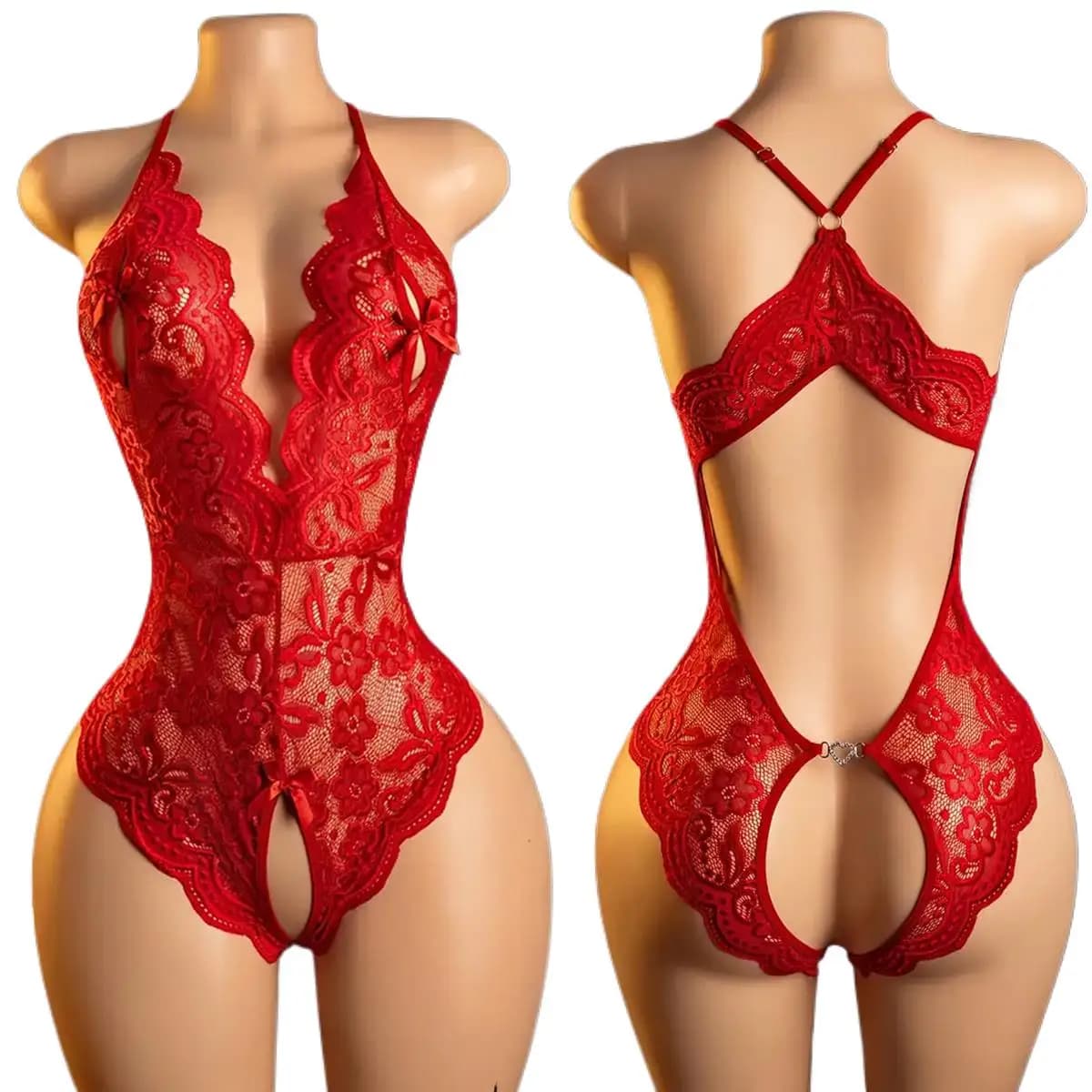 Transparent Red Sex Lingerie For Women Super Hot Erotic Underwear Crotchless Pornographic Lace Teddies Bodysuit Sexy Outfit