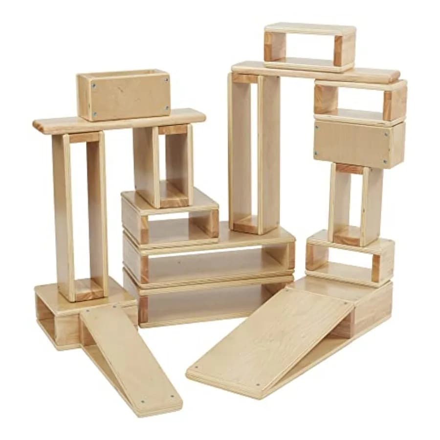 Set di blocchi cavi, giocattoli in legno, naturali, 18 pezzi