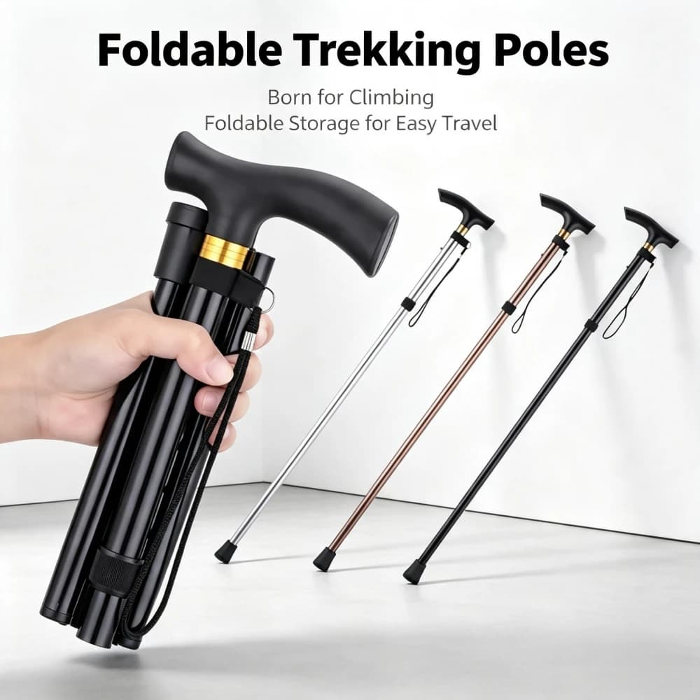 Outdoor Travel Folding Ultra-short Hiking Poles Hiking Canes Five-section Telescopic Adjustment Sticks for Men and Women