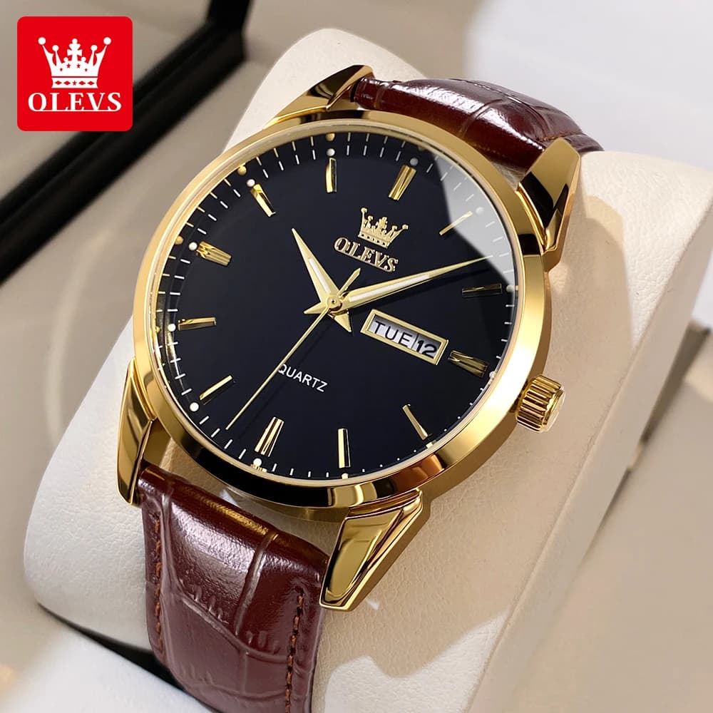 OLEVS 6898 Luxury Quartz Movement Watch for Men Sports Shock-resistant Calendar Leather Luminous Waterproof Mens Wristwatches