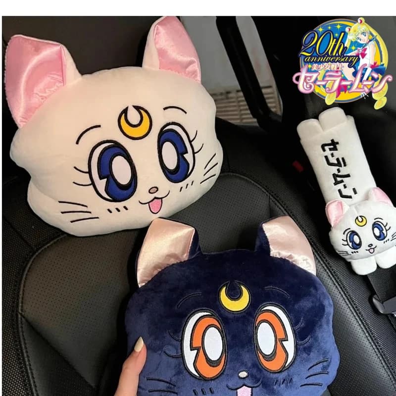 Sailor Moon Cartoon Car poggiatesta cuscino Cute Car Luna Cat Head peluche cuscino per il collo seggiolino auto cuscino poggiatesta regalo a sorpresa ragazza