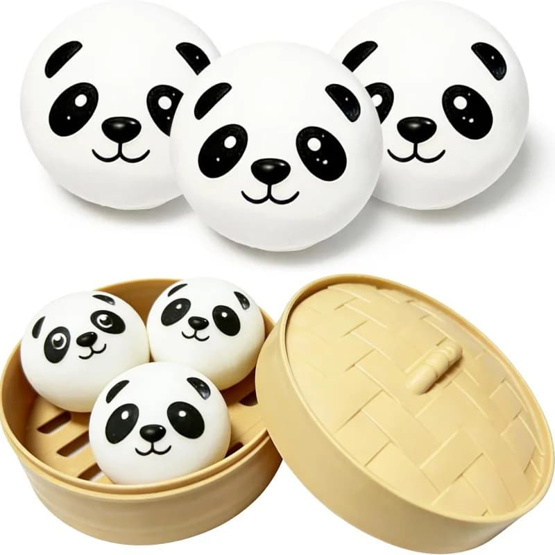 Squishy a forma di maialino e panda con vaporiera, palline di pasta morbide antistress, regalo per feste, giocattoli da schiacciare a forma di cibo Kawaii