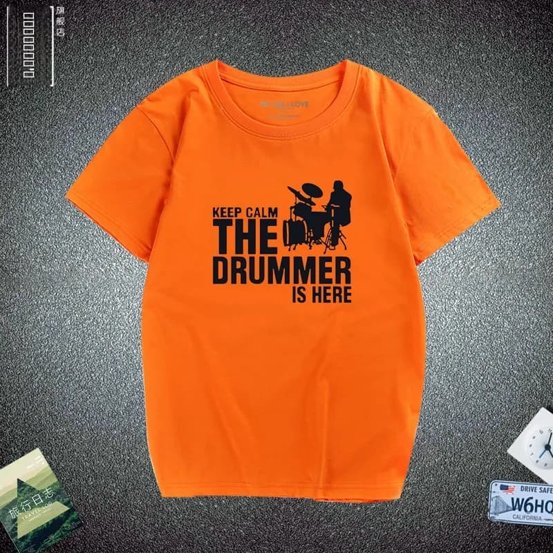Drummer T-Shirt Short Sleeve Cotton round Neck Summer Fashion Men's Rock Music Print Casual Loose Fit Tee Shirt for Teens