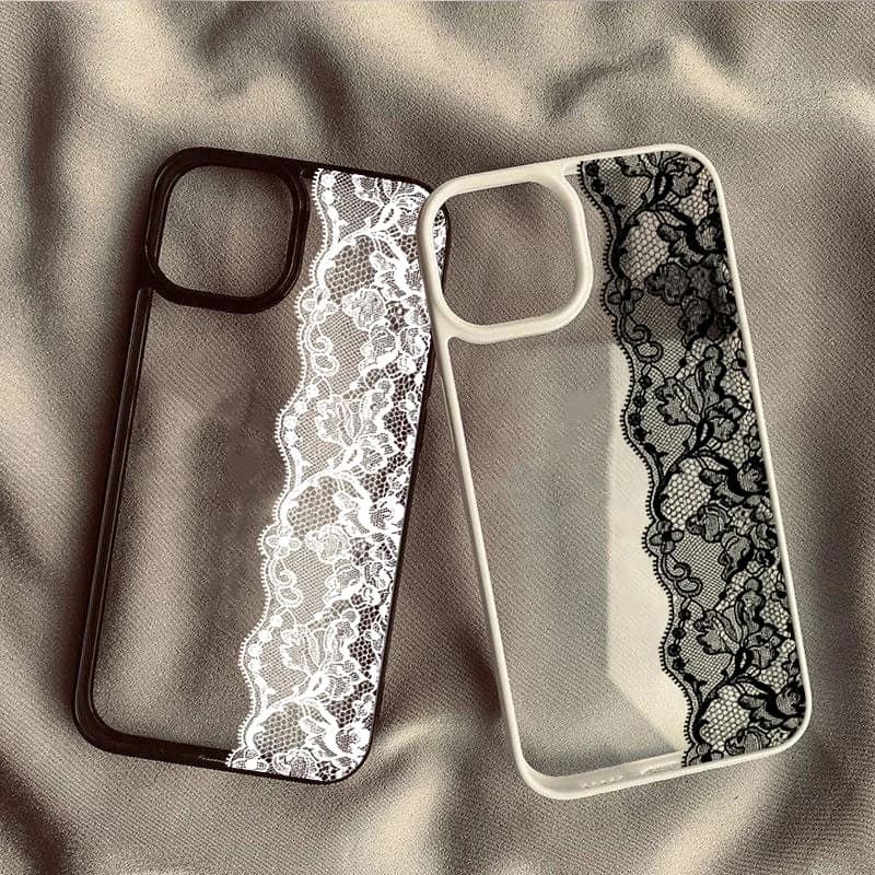 Vintage Scalloped Lace Clear Phone Case for Samsung Galaxy S26 S25 Ultra S24 Plus A56 A55 A54 A35 A34 A16 A15 S23 S21 FE Cover