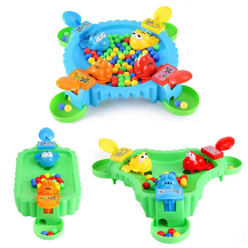1Set Frogs Eating Beads Plastic Desktop Interactive Educational Game Feeding Lever Color Beads Parent Child Coordination Fun