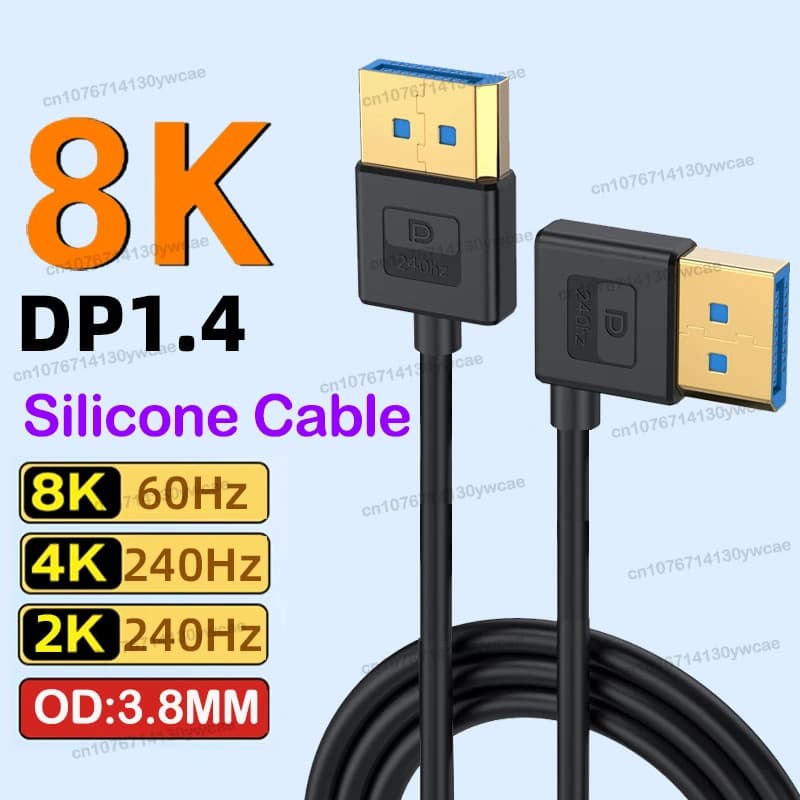 Cavo DisplayPort 1.4 in Silicone ad Angolo Retto 90 Gradi ° DisplayPort Angolato Supportato fino a 8K/60Hz, 4K/144Hz, 0.3/0.6/1/1.8/3/5m
