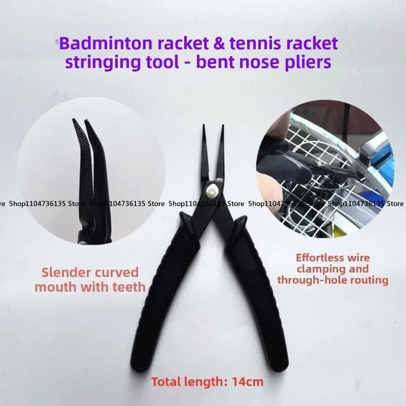 Badminton racket, tool for connecting tennis racket, curved beak pliers, black
