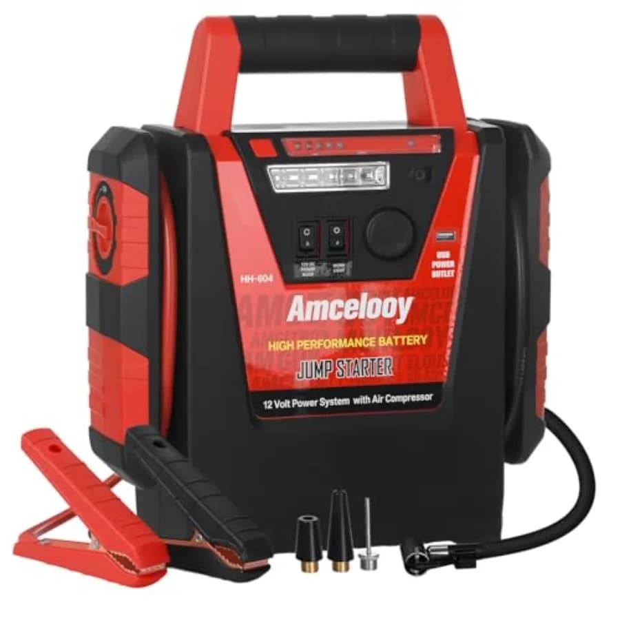 Avviatore di Emergenza 2000A con Compressore d'Aria - Avviatore Batteria Auto con Gonfiatore Pneumatici 260PSI - Avvia Motori a Benzina fino a 8.0L e Diesel fino a 8.0L - 12V