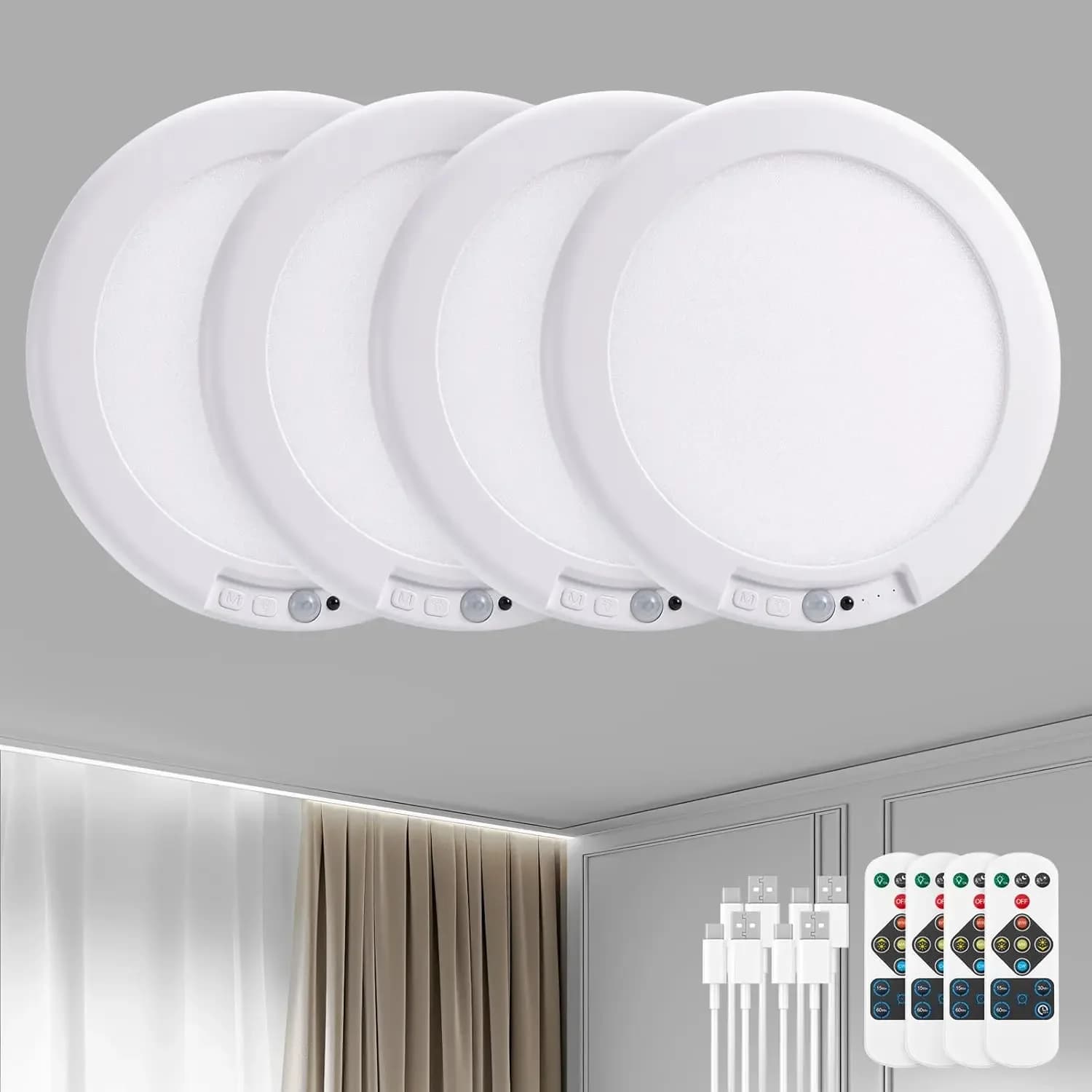 Rechargeable Motion Sensor Ceiling Light, Wireless Battery Operated LED Closet Light with Remote Control, Magnetic Mount, 3 Color Dimmable No-Wiring Lamp for Stairs, Hallway, Pantry & Closet