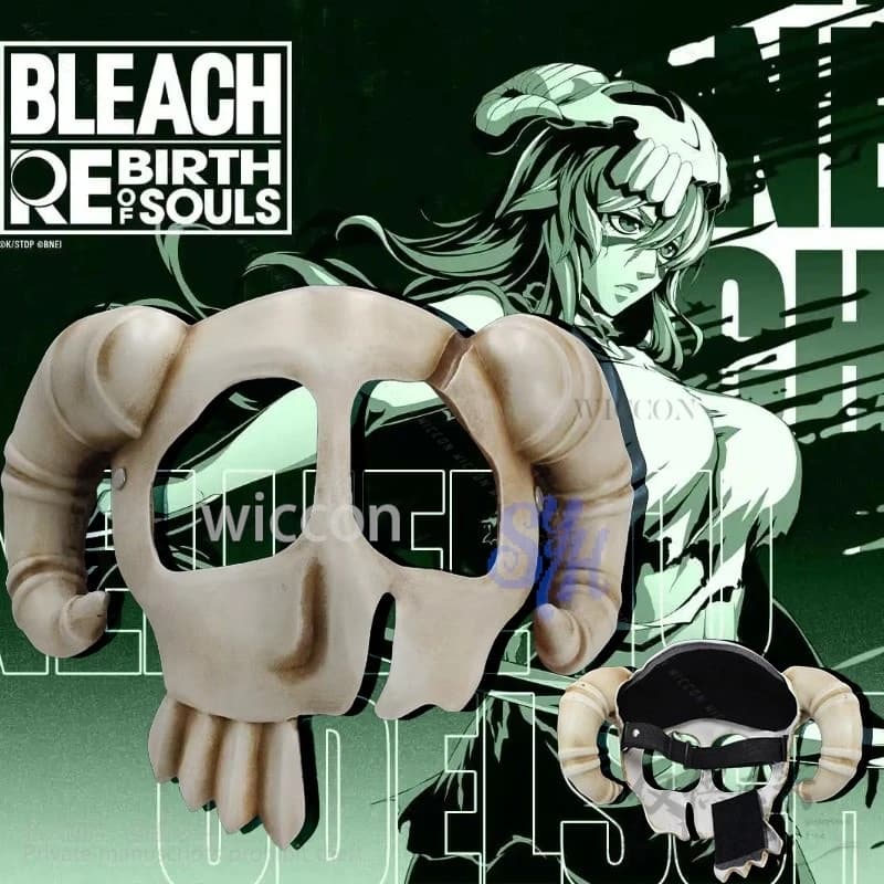 Anime BEEACH Cosplay Neliel Demon Skull Horn Half Face 3D Polylactic Acid Mask Headgear Halloween Christmas Party Customized
