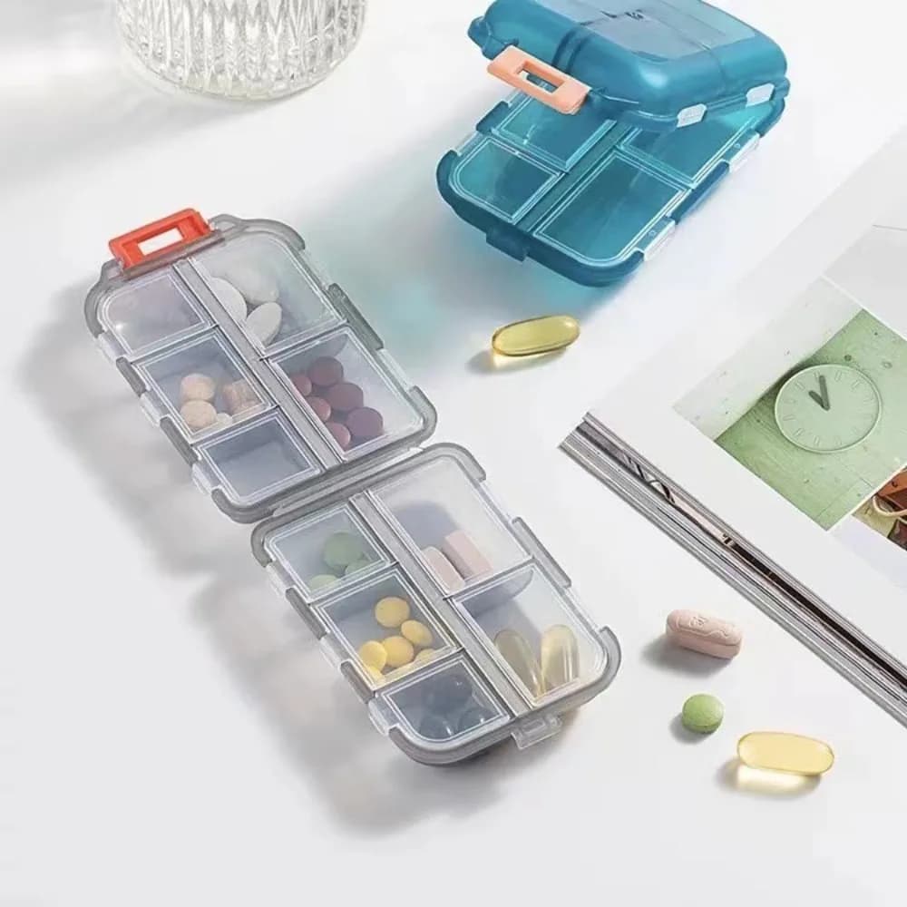 ‌10 Compartment Pills Storage Box Portable Daily Medicine Organizer for Travel Purse Pills Fish Oil Vitamins