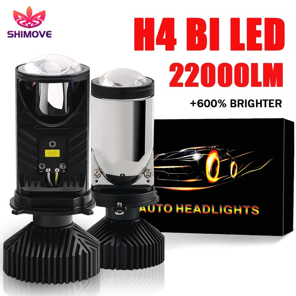 H4 LED Projector Lens Headlight 22000LM Canbus Car/Motorcycle Mini Lens Projector Bulb 6000K Conversion High Low Beam Turbo Lamp