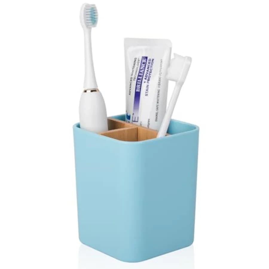Bamboo Toothbrush Holder for Bathrooms, Toothbrush and Toothpaste Holder Bathroom Counter Organizer for Electric Toothbrushes,