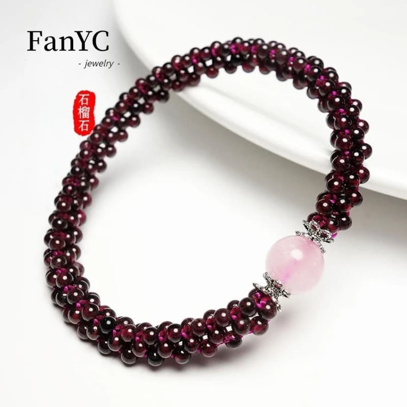 Bracciale con nodo di buon auspicio annodato a mano fai-da-te con granato naturale, braccialetto di cristallo di granato squisito e alla moda, regalo da donna