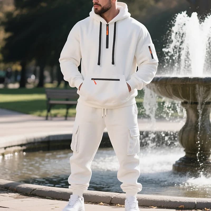 Tuta sportiva da uomo stile autunno e inverno in pile abbigliamento sportivo casual da uomo maglione con cerniera tuta da lavoro multitasche