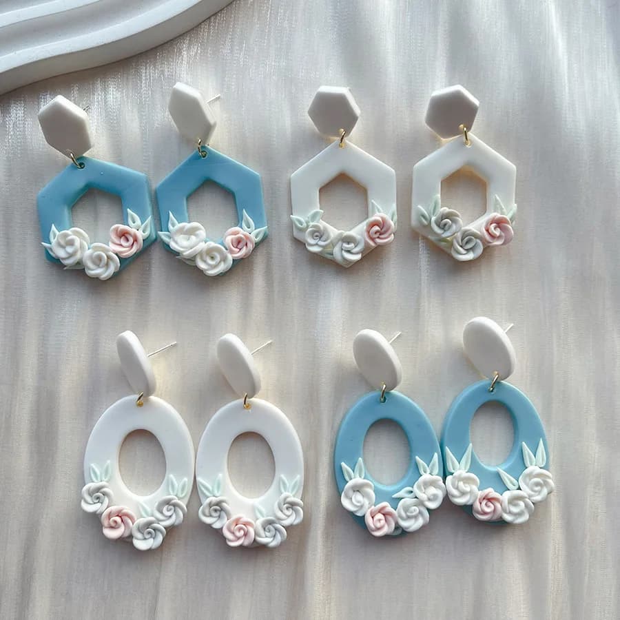 Orecchini in ceramica morbida di fascia alta di nicchia popolare moda fiori geometrici orecchini in argilla polimerica pura fatta a mano da donna