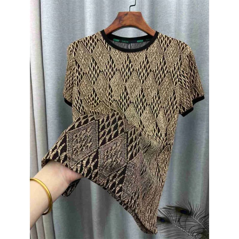 Estate New Ice Shreds Ventilazione ad asciugatura rapida Manica corta da uomo Hollow Net Yarn Stampa T-shirt girocollo allentata All-match